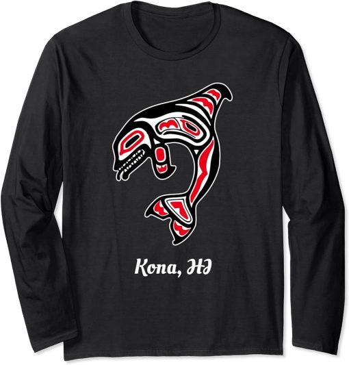 Native Kona Hawaii Red Orca Killer Whale Long Sleeve T-Shirt