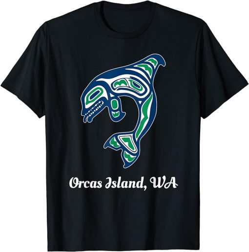 Blue Green Native American Orcas Island WA Orca Killer Whale T-Shirt